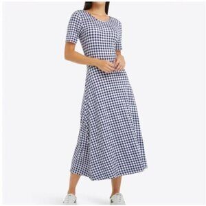 Draper James Tammy T-Shirt Dress In Gingham Navy Blue‎ Women’s Small Preppy